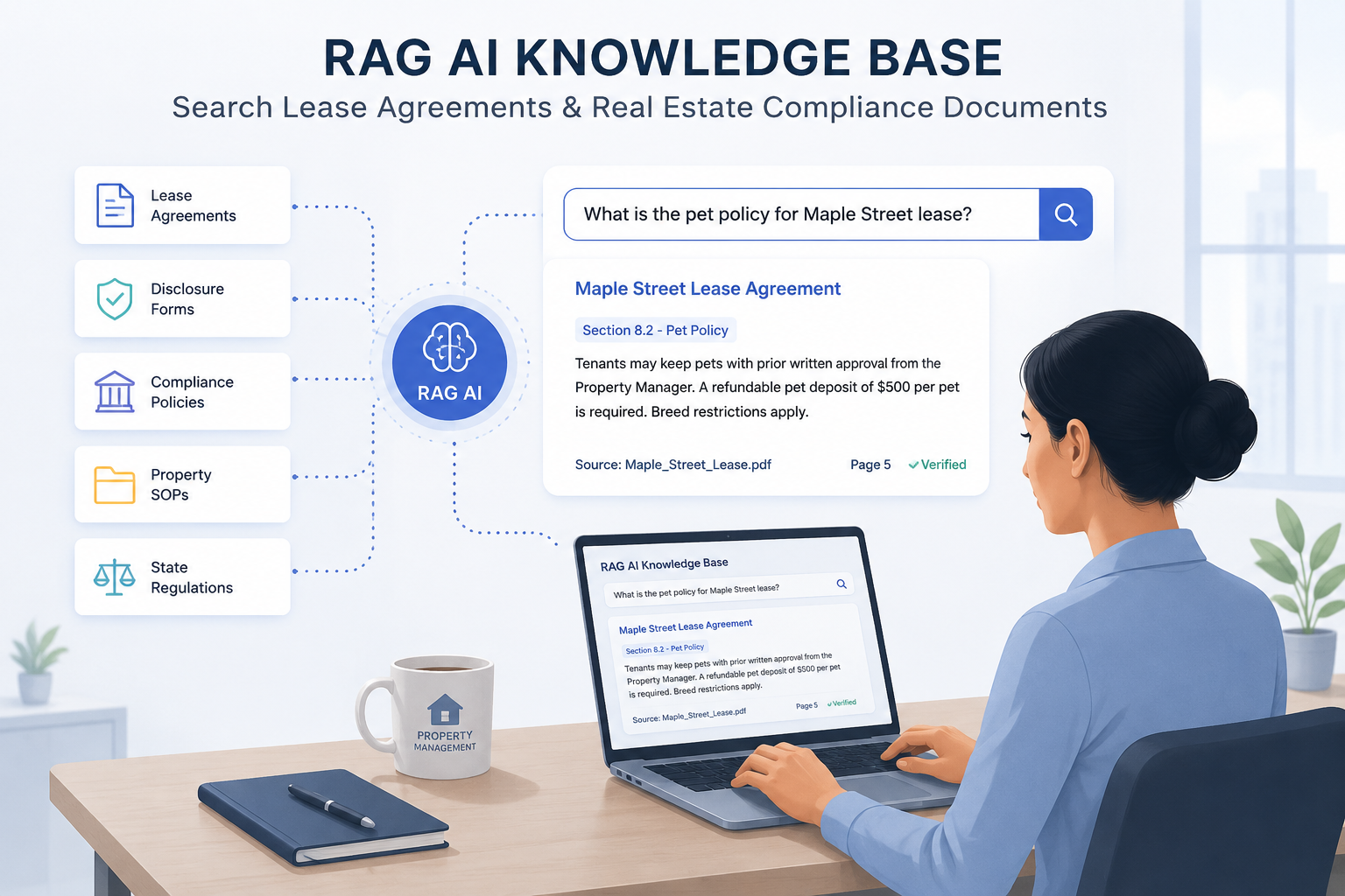 Property manager using a Real Estate RAG AI Knowledge base to search lease agreements and compliance documents