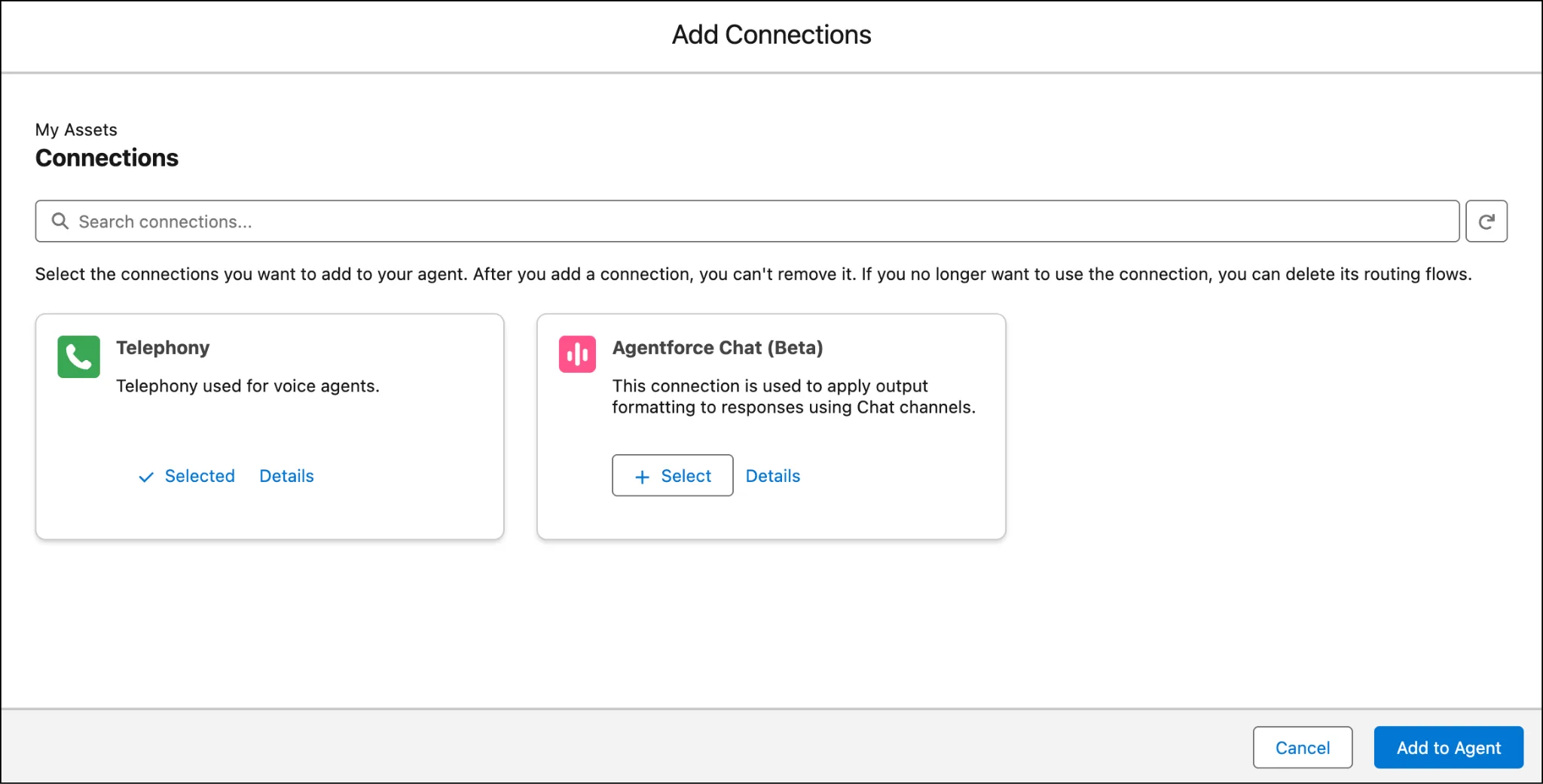 Add telephony connection in Agentforce